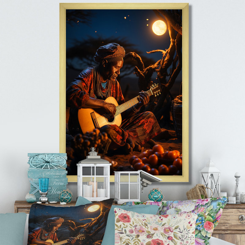Ballam africain Serenading The IV, H 32 po x l 16 po x P 1 po, Encadrement doré