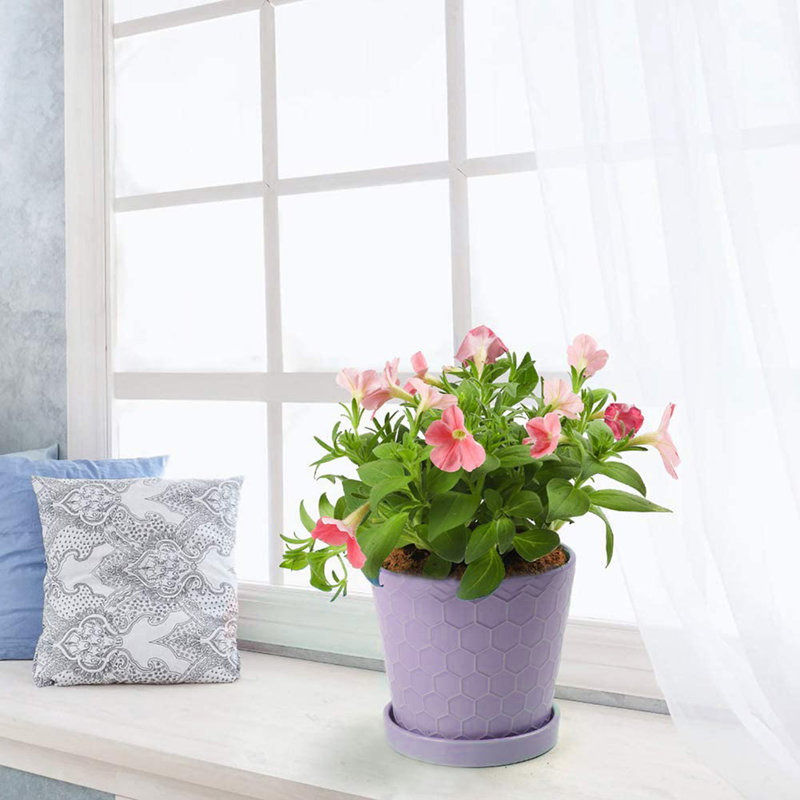 Ensemble de 4 pots de fleurs en céramique avec plateau de 5 pouces, Mauve