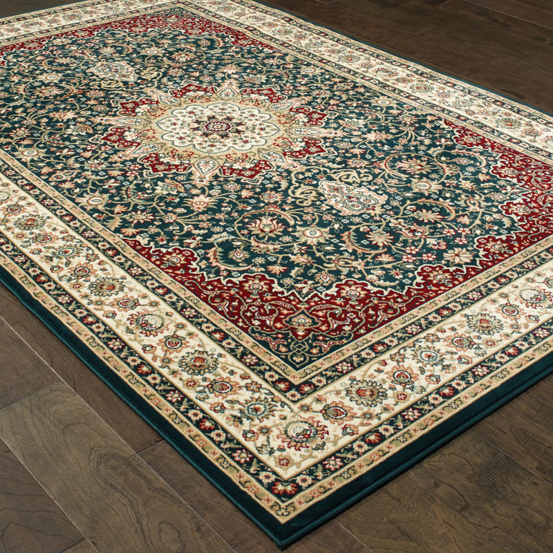 Tapis oriental bleu marine / ivoire Greenwich, Rectangle 6 pi 7 po x 9 pi 6 po
