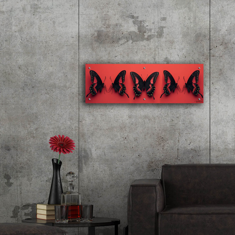 «Black and Red Butterflies» par Momart, art mural en verre acrylique, H 12 po x l 36 po