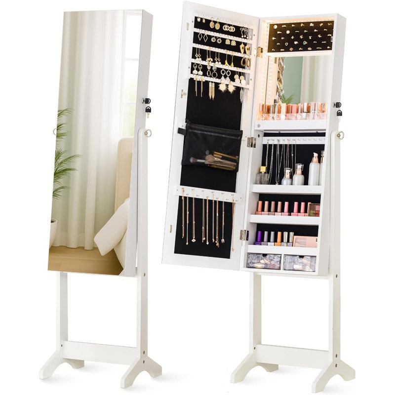 Miroir pleine grandeur avec rangement, Blanc