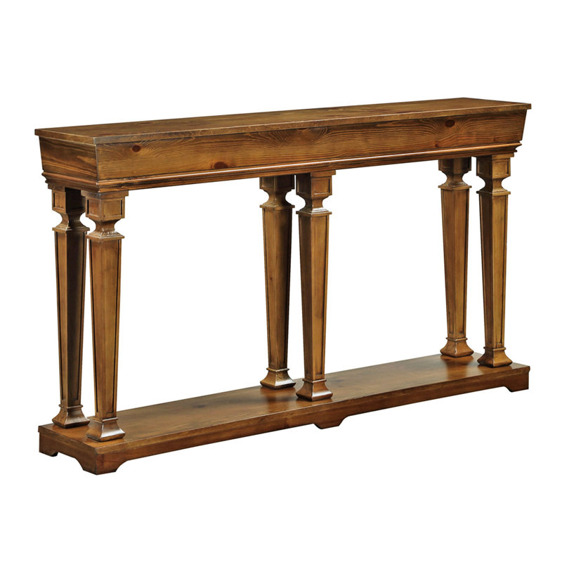 Modern Rectangular Console Table In Oak With Display Shelf Featuring Square Tapered Legs And A