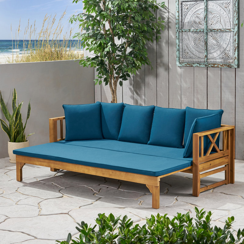 Lit de jour Long Beach avec éléments rustiques, bois, lit de jour Water-Fabrics, bois manufacturé et couches