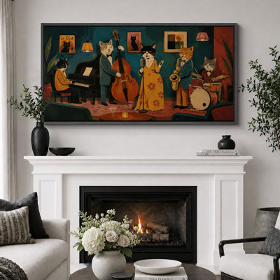 «Vintage Cat Jazz Band Music Performance Decor for Living Room Extra Large», reproduction d'art sur toile encadrée