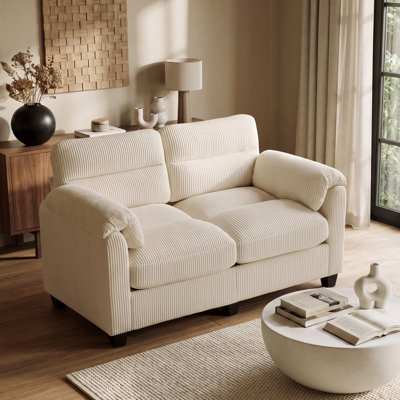  55.9" Corduroy Loveseat, Upholstered 2-Seater Sofa with Rolled Arms, Comfy Deep Seat Couch for Small Spaces, Living Room & Bedroom
