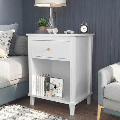 Grajales Kids Nightstand with One Drawer,White Bedside Table with Drawer and Open Partition,Modern Nightstand,Children