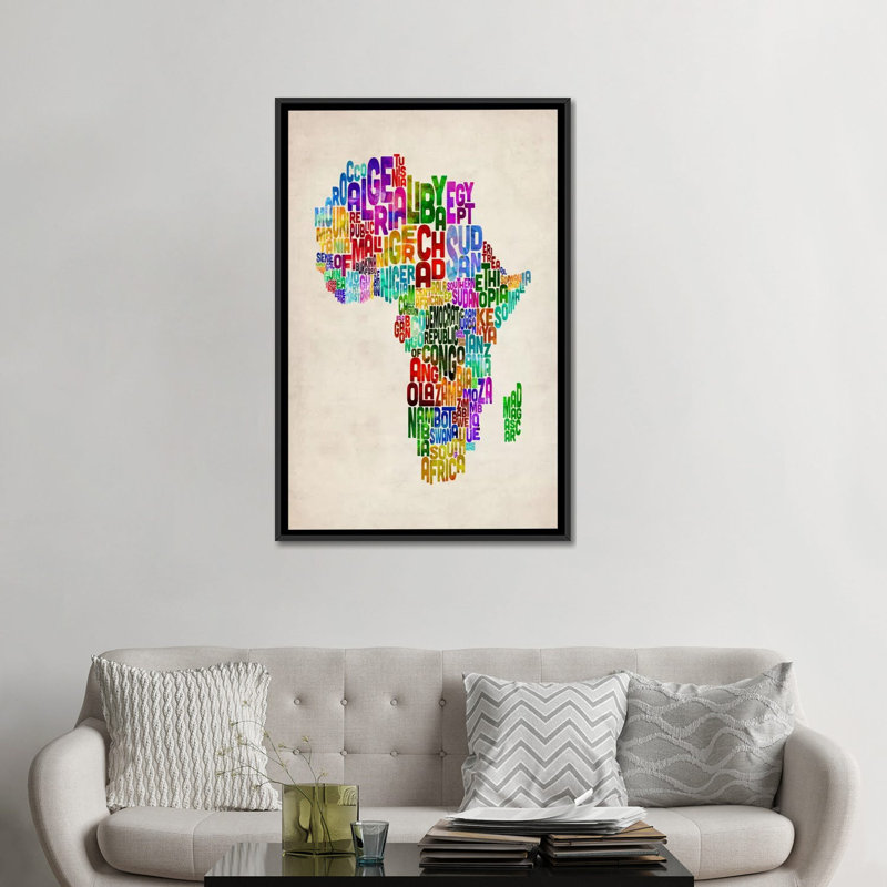 "Typographie carte d'Afrique II" par Michael Tompsett, impression sur toile, H 26 po x l 18 po x P 1,5 po, Pas de tapis