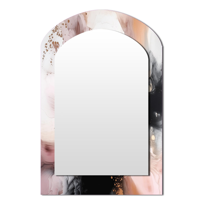 Pink Gold Texture Splash Marble II - Marble Arch Wall Mirror, Pink Asymmetrical Decorative Mirror, Printed Metal Art