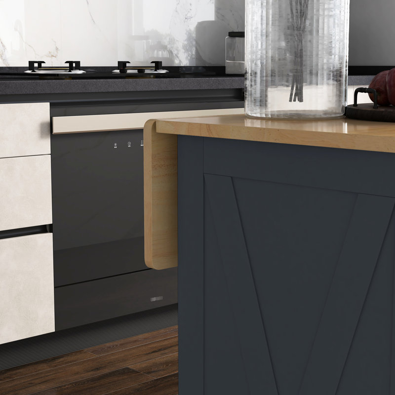 Dark Gray Rolling Kitchen Island With Counter Alterability - 2 Drawers, Adjustable Shelves For Management In Leaf Dining