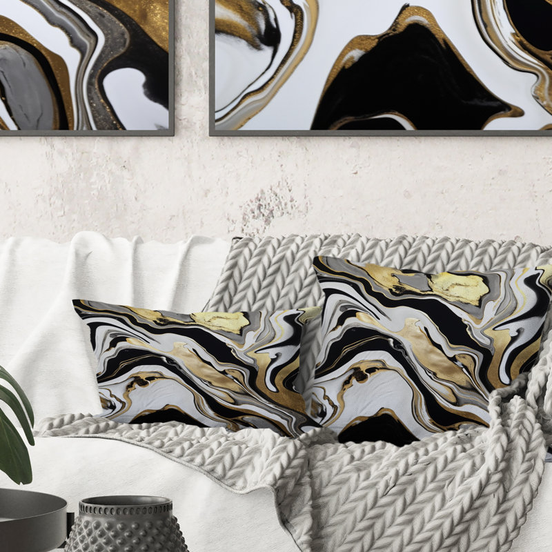 Coussin Smooth Grooves noir et or liquide - peinture abstraite imprimée