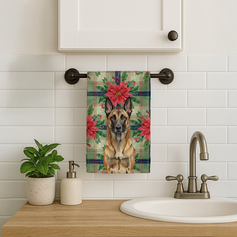 Belgian Malinois Christmas PoinsettIas Kitchen Towel, Brown/Black Belgian Malinois