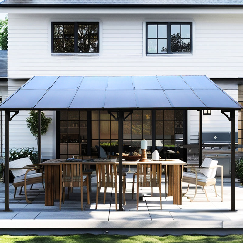 Grand auvent extérieur de 10 pi x 14 pi, pergola en métal pour patio, terrasse, cour arrière, résistance au vent de 30 à 35 mph, auvent antirouille - terrasses robustes, décoration de cour arrière