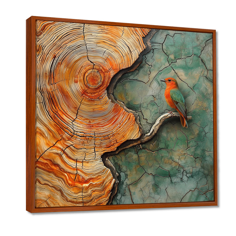 Pic avec harmonie de glissade sur bois - Art mural oiseau pic, H 16 po x l 16 po, Impression encadrée flottante, Brun