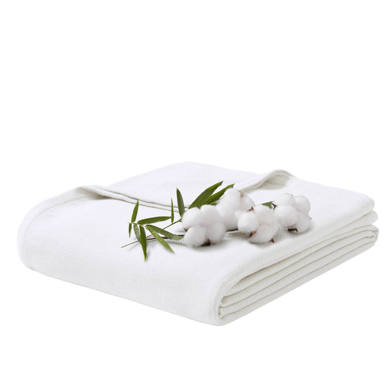 Couverture simple en coton rayonne de bambou, Lit simple, Blanc