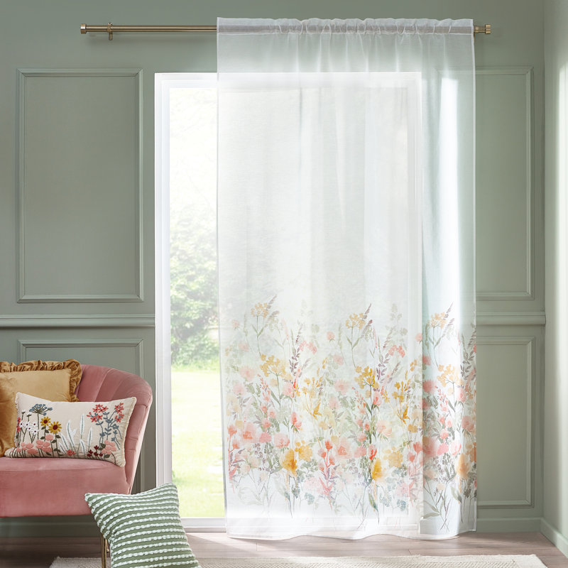 Countryside Floral Slot Top Voile Curtain Panel, 139.7cm Width x 183cm Drop