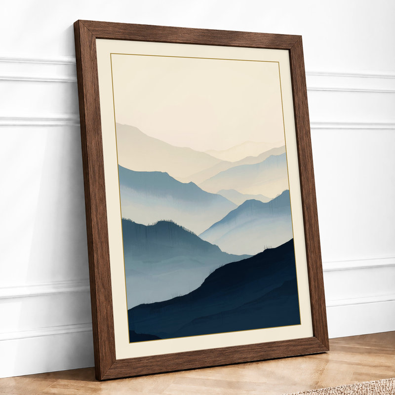 Mountains in Mist Scandinavian - Framed Print, A2 - 59.4 x 42.0 cm, Walnut