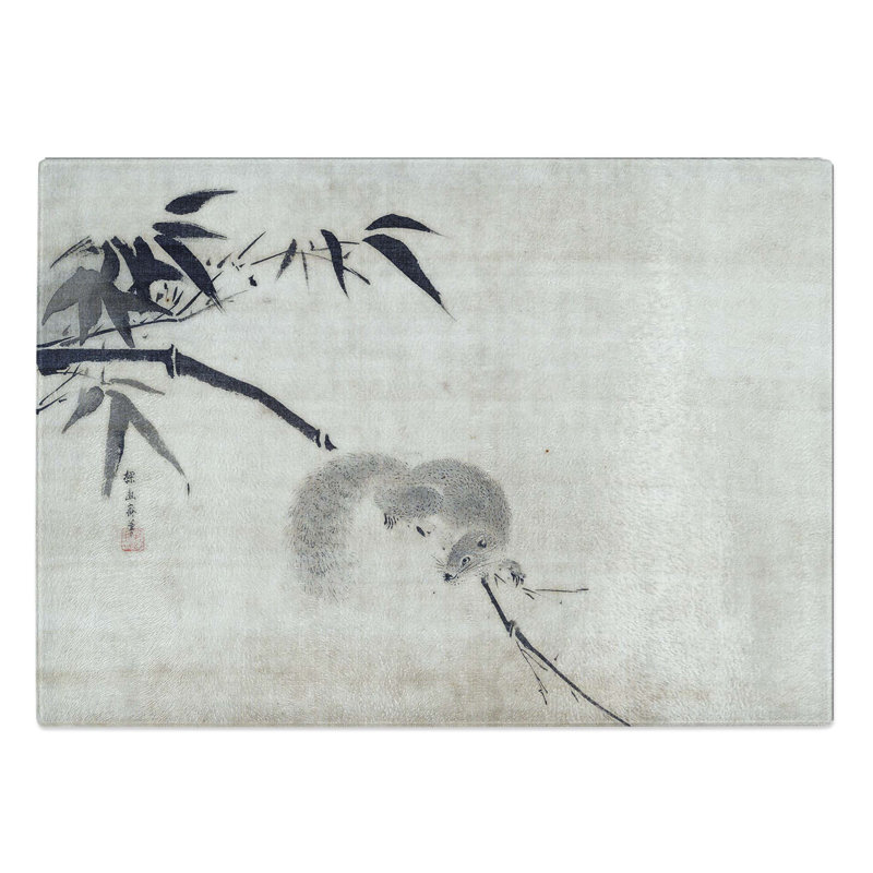 Tempered Glass Squirrel on a Bamboo by Kano Tan'yu Chopping Board, 39 cm W x 28.5 cm L