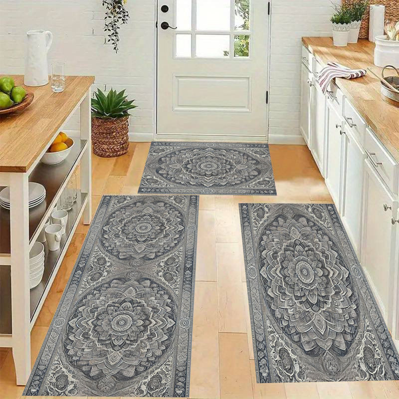  Tapis de cuisine 3 pièces grands tapis bohémiens tapis antidérapants lavables absorbants en microfibre peluches tapis de cuisine pour plancher de cuisine évier buanderie foncé décor à la maison