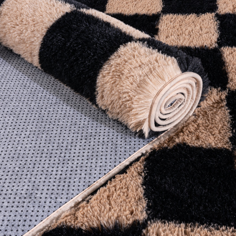 Plaid Shag Rug 5x7 ft, Washable Rug for Bedroom, Living Room, Fuzzy Non-Slip Carpet for Kids, Toddler Room, Nursery & Playroom