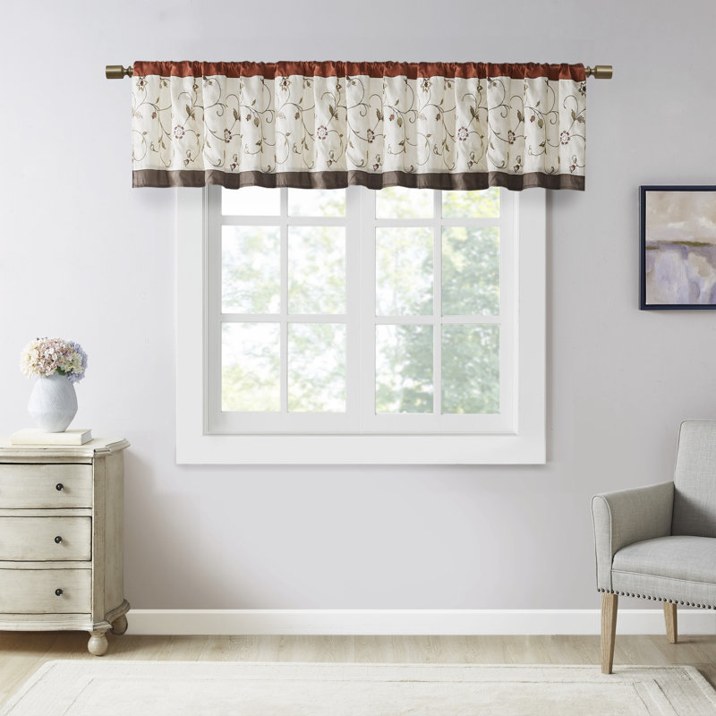 Green and Brown Floral Embroidered Sill Length Valance