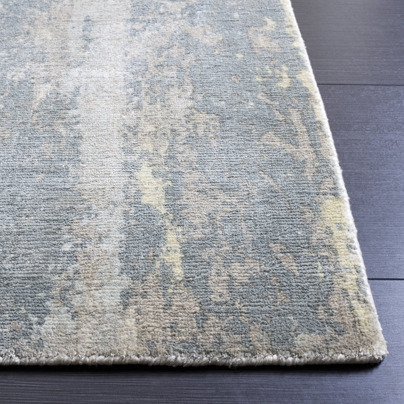 Tapis bleu / gris tissé à la main Mcelroy, Rectangle 6 pi x 9 pi