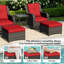 Ensemble de conversation en rotin pour 2 personnes avec 2 repose-pieds, 2 fauteuils pivotants et coussins rouges-738733672