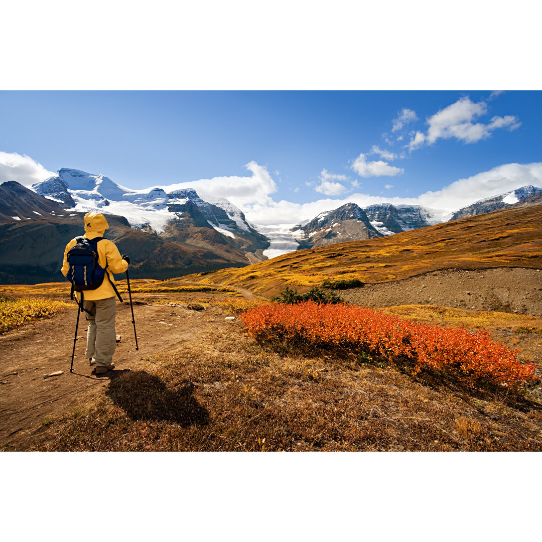 Wanderer mit Wanderstöcken von Benedek - Druck ohne Rahmen auf Leinwand