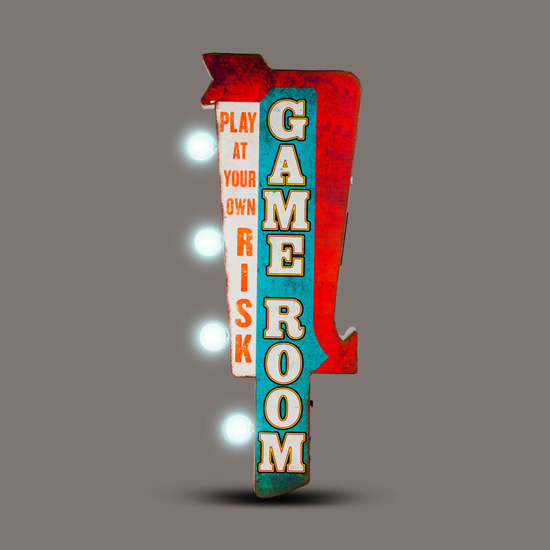 Play at Your Own Risk Game Room LED Marquee Sign
