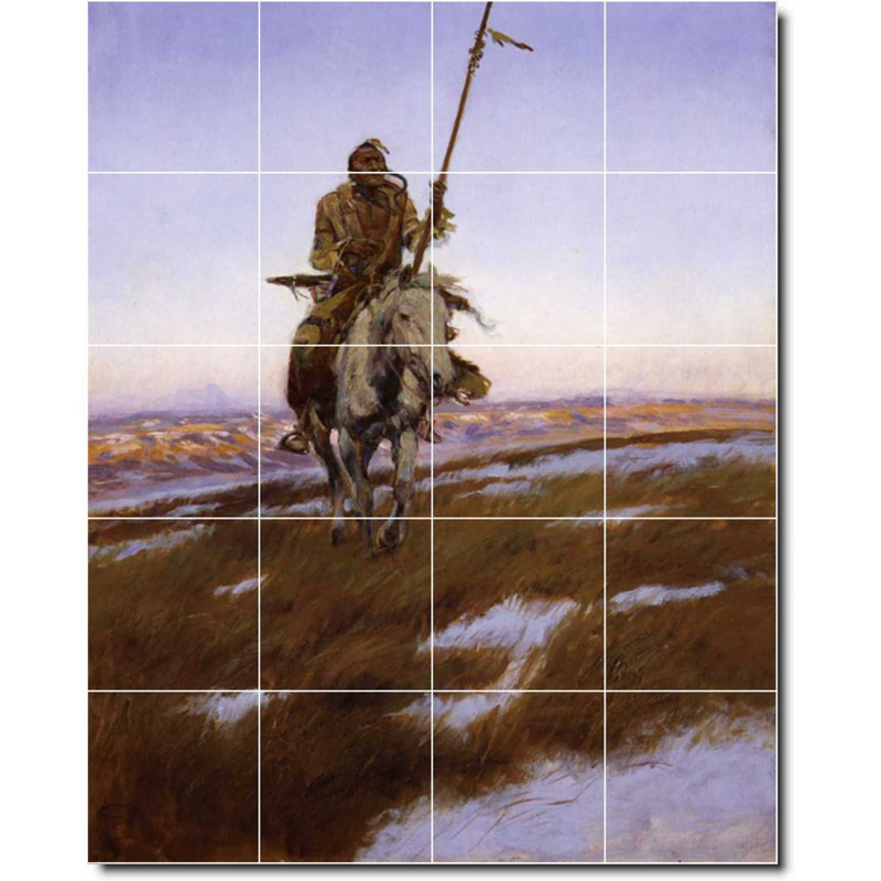 Carreau de peinture murale 32 po x 40 po 8 po x 8 po, Charles Russell, peinture amérindienne W07749