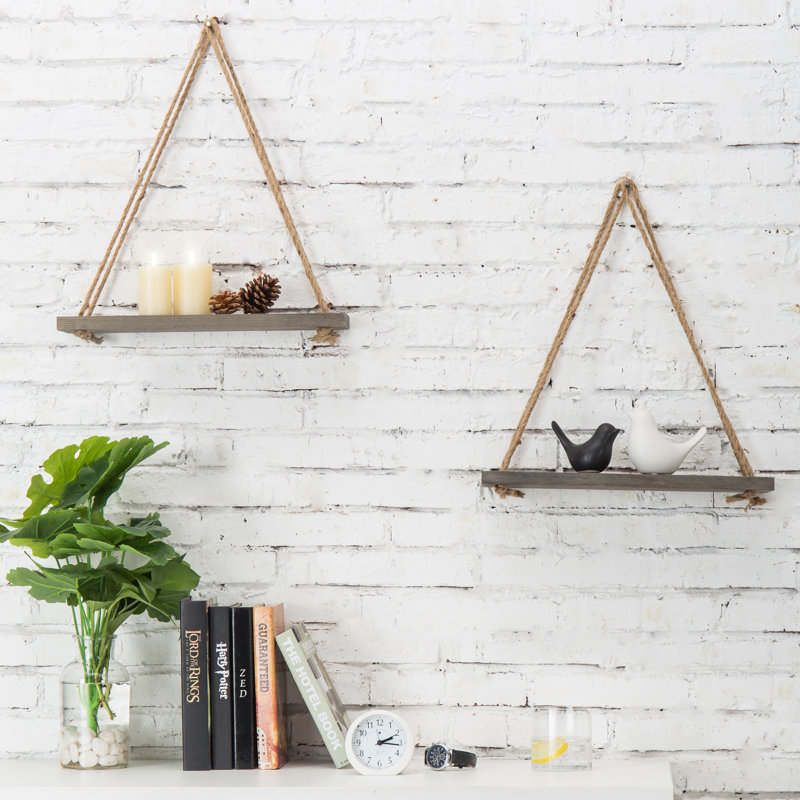 Ariadnne Triangle Pine Solid Wood Floating Shelf, 44.5 cm H x 43.2 cm W x 13.5 cm D, Grey