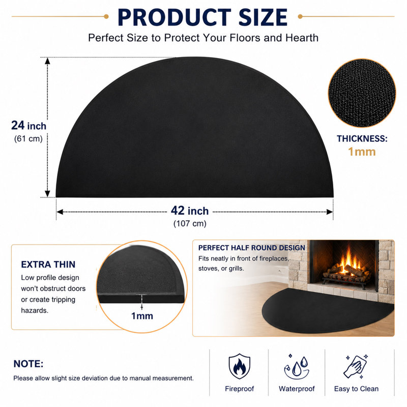 Fireproof Half Round Fireplace Hearth Mat