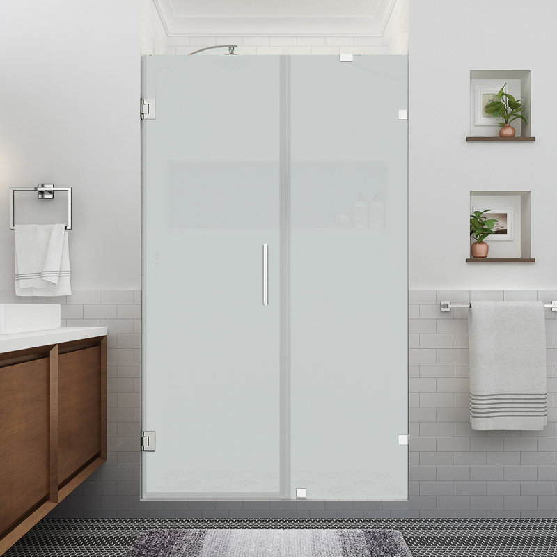Nautis XL 50.25 in. to 51.25 in. W x 80" H Hinged Frameless Shower Door w/Ultra-Bright Frosted Glass, Chrome