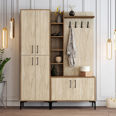 Modern Hall Stand with Numerous Shelves, 59.1 x 78.7 x 13.8 inches | 100% Melamine Coated Particle Board, Thickness: 0.7 inches | Wall-Mountable, Stylish & Functional Storage Solution