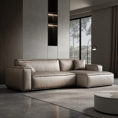 2 - Piece Beige grey Genuine Leather Modular Sectional