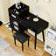 Bureau de maquillage avec tiroirs, armoire de rangement, ports de chargement et tabouret-949180972