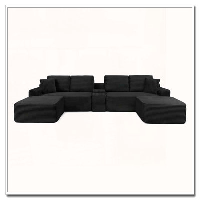 Sectional Sofa with Storage, Cup Holders, USB Ports, and Soft Corduroy Upholstery