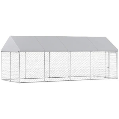 20FT x 7.5FT x 8FT Heavy Duty Outdoor Dog Kennel, Galvanized Steel Chain Link Dog Run with Waterproof UV Resistant Roof & Secure Latch for Backyard Large Dogs
