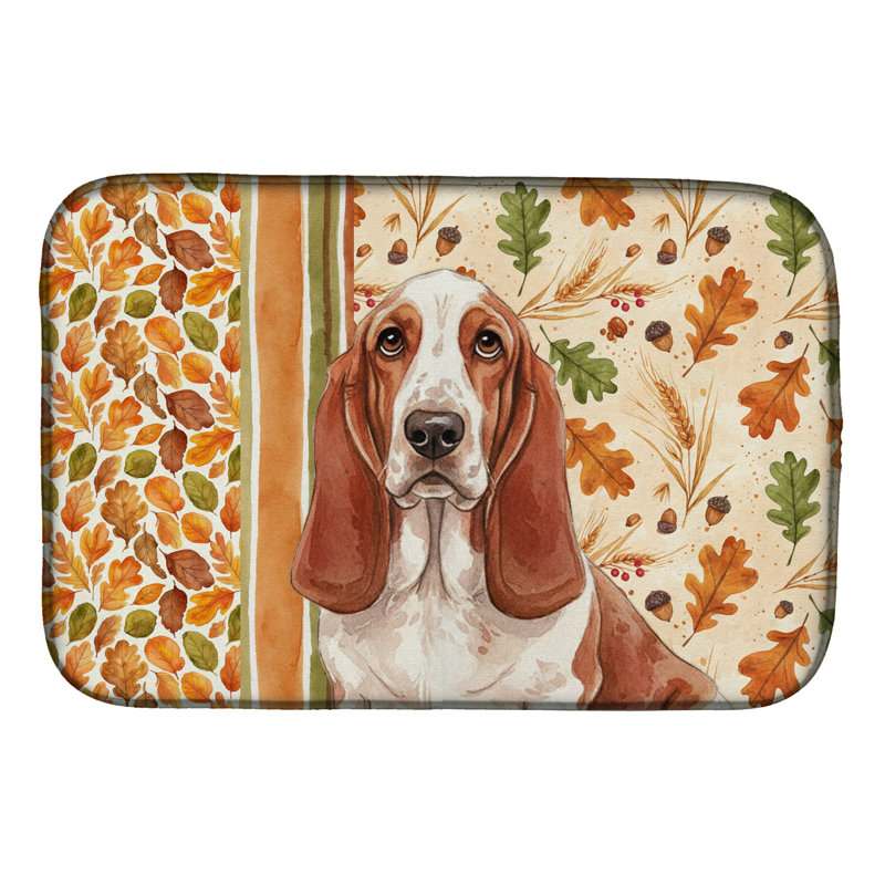 Red and White Basset Hound Heirloom Fall Dish Drying Mat