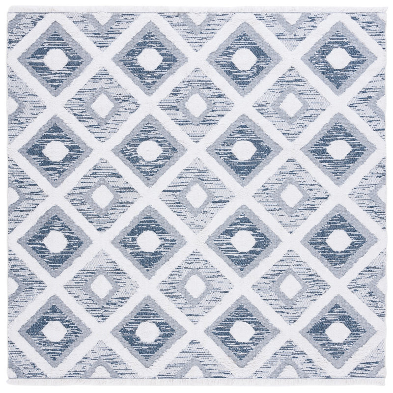 Tignall Geometric Area Rug in Navy / Ivory, Square 6'4"