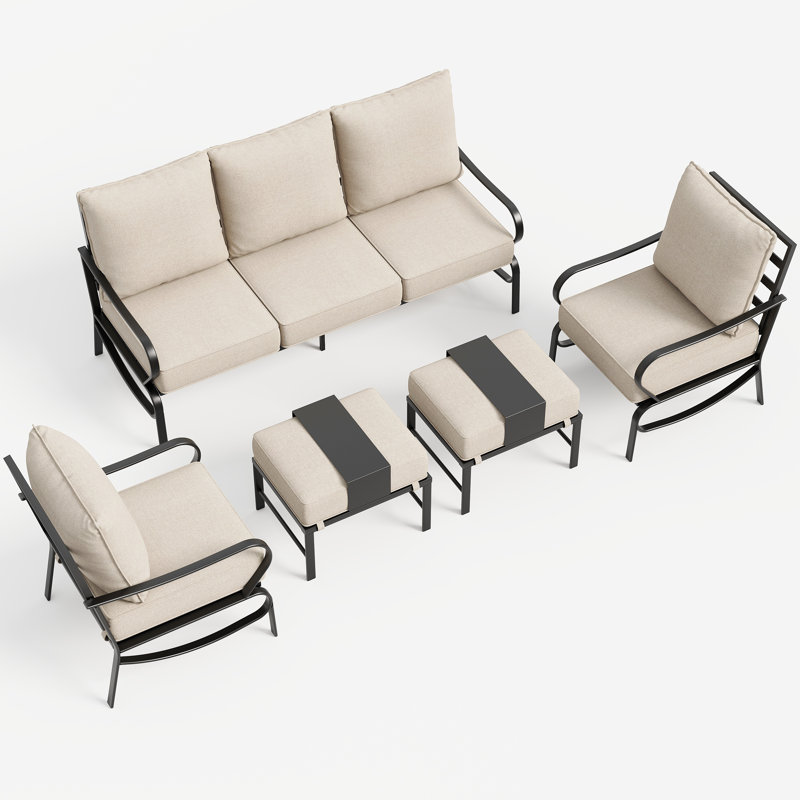 Vanwagenen 5-Person Patio Conversation Set With Cushion, Beige