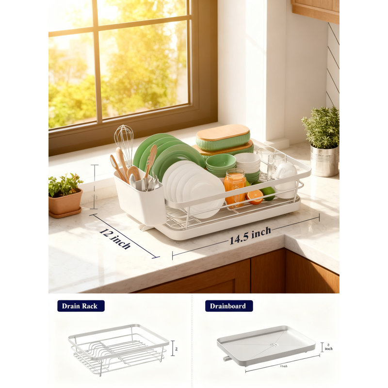 Égouttoir à vaisselle compact avec porte-ustensiles et bec verseur réglable, organisateur de comptoir de cuisine à l'épreuve de la rouille et peu encombrant