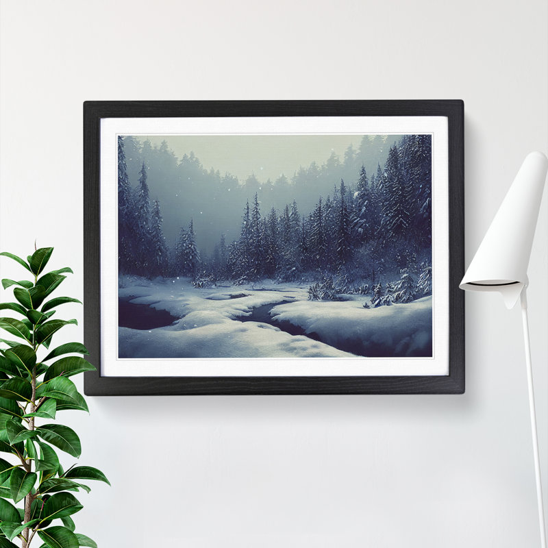 Entrancing Winter Forest - Single Picture Frame Painting, 25cm H x 34cm W x 2cm D, Black