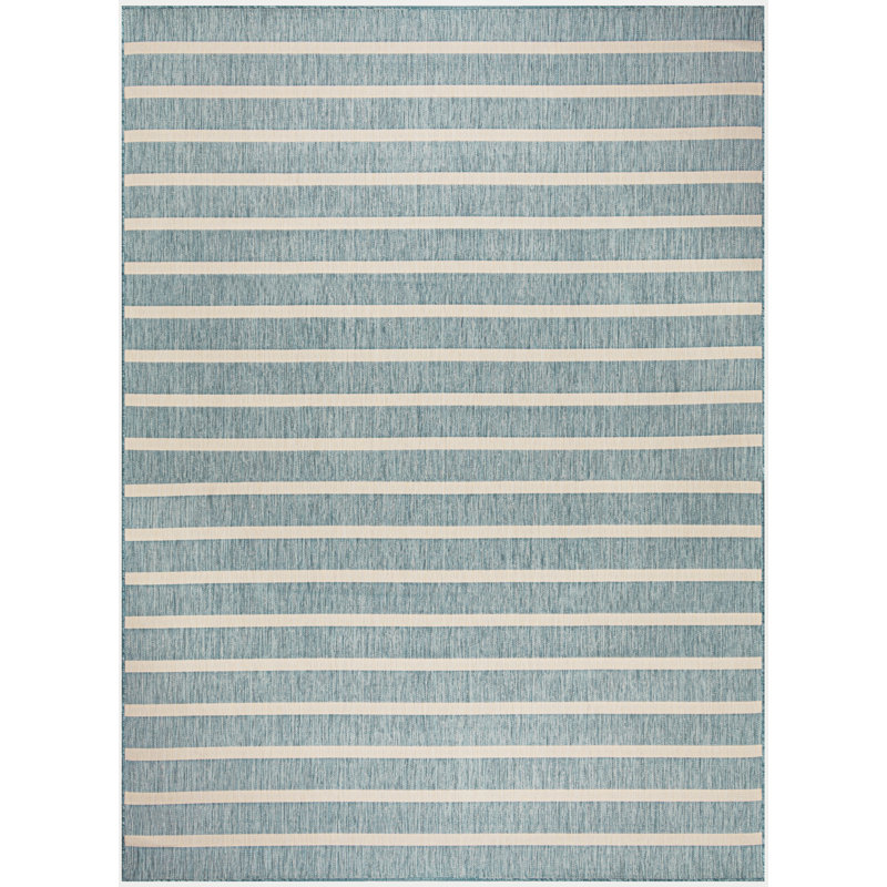 Tapis intérieur / extérieur rectangulaire Shaila, Bleu, Rectangle 10 pi x 14 pi