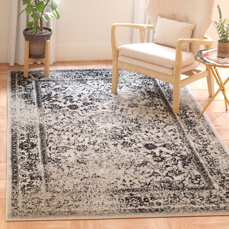 Stromsburg Floral Area Rug, Rectangle 122 x 183 cm, Black