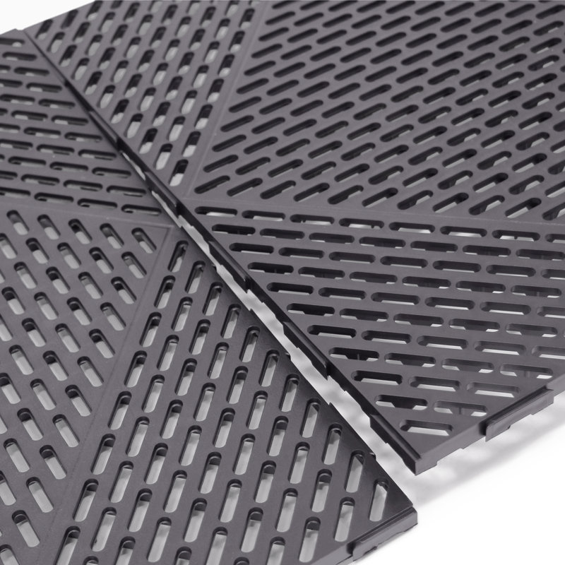 EasyTile 12 Pack Interlocking PVC Modular Tiles w/ Drainage, 18x18 Inches, Gray, Gray