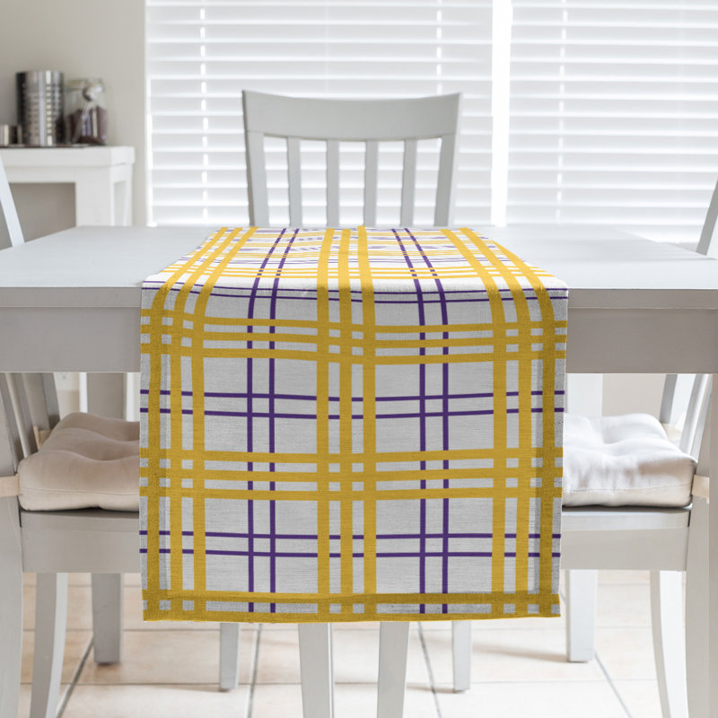 Paid Polyester Table Runner, 90" L x 16" W, White/Purple/Gold