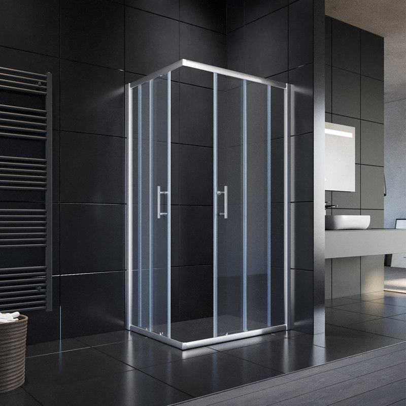 Neha Double Added Framed Shower Door with Clear Glass, 195cm H x 100cm W x 80cm D