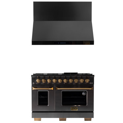 KUCHT 48 in. 6.7 cu. ft. 8-Burners Dual Fuel Range for Propane Gas in Gemstone + Wall Mount Range Hood