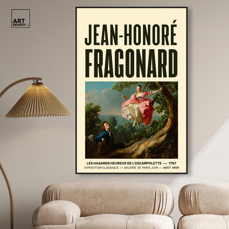 Affiche rétro sur toile Fragonard's Swing par Art Remedy, H 55 po x l 37 po, Cadre noir
