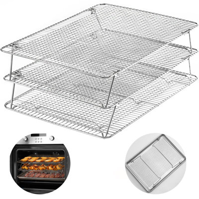 Grille de refroidissement pliable four-salf pour la cuisson, 3 niveaux 12 po x 16,5 po, acier inoxydable et demi-feuille ajustable, grilles de refroidissement empilables pour biscuits, pizzas, gâteaux